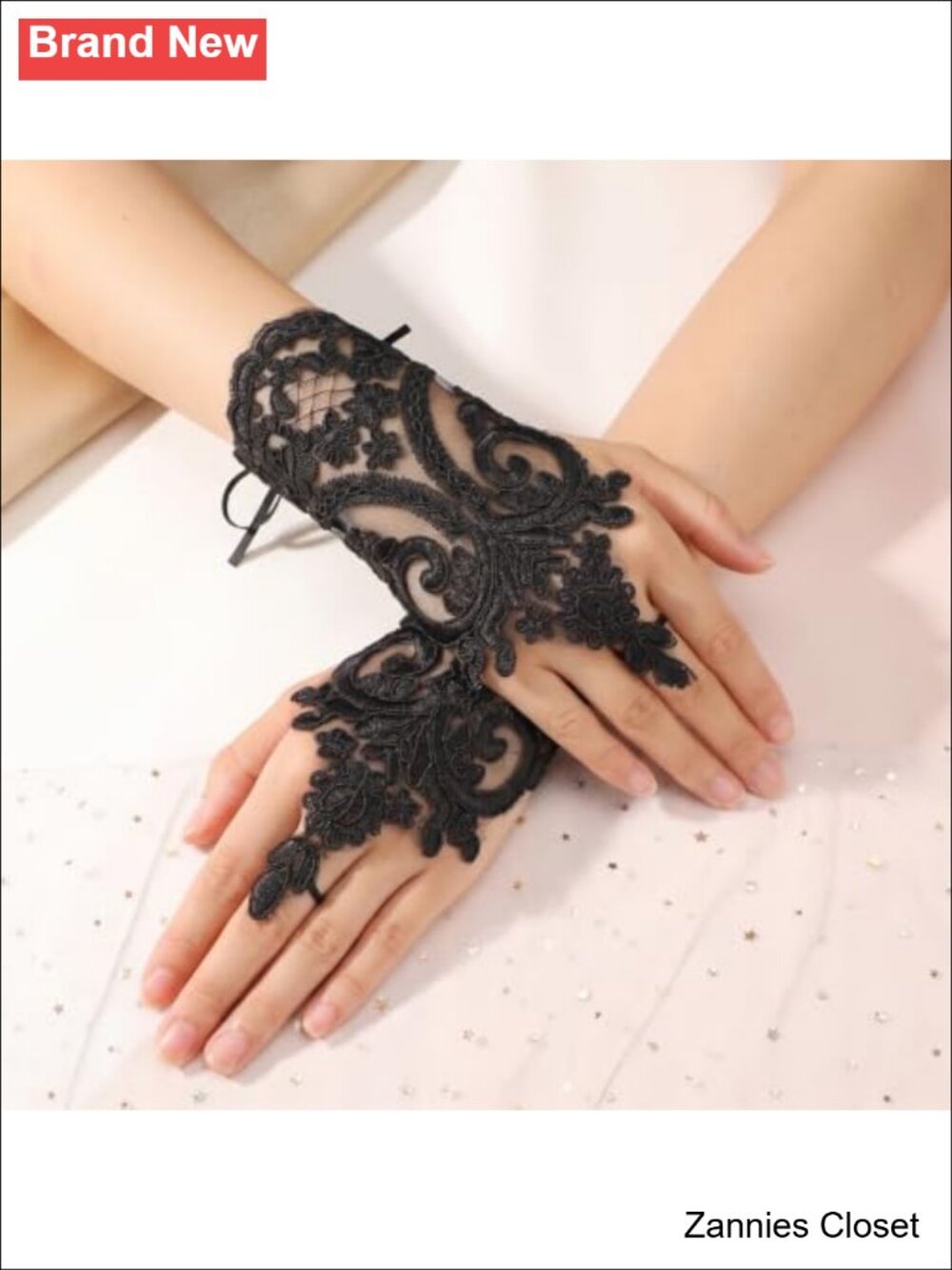 👻 Women's Lace Fingerless Gloves Wedding Party Gothic Cosplay - Picture 6 of 6